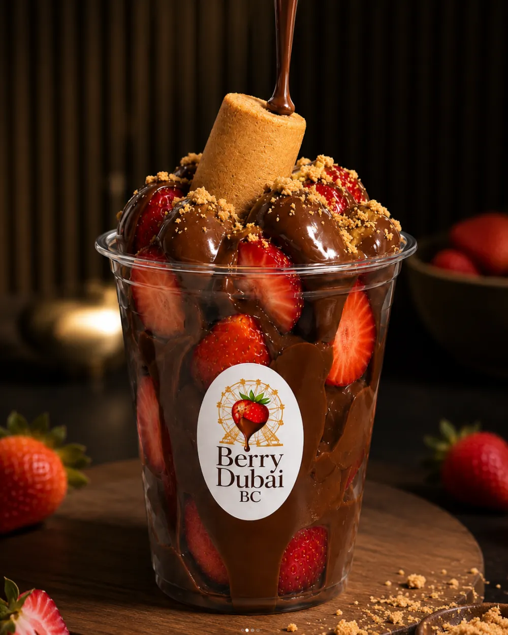 Copo de Dubai com chocolate e morango